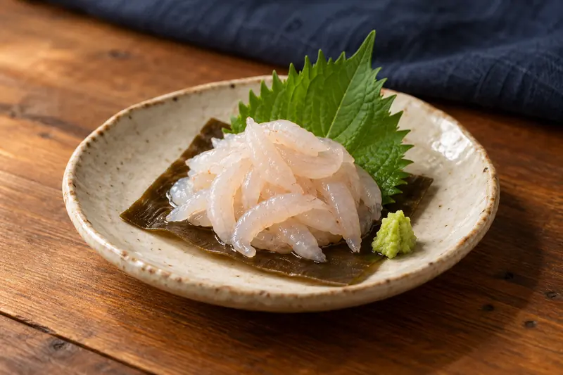 昆布の上に盛られた透きとおる白えび